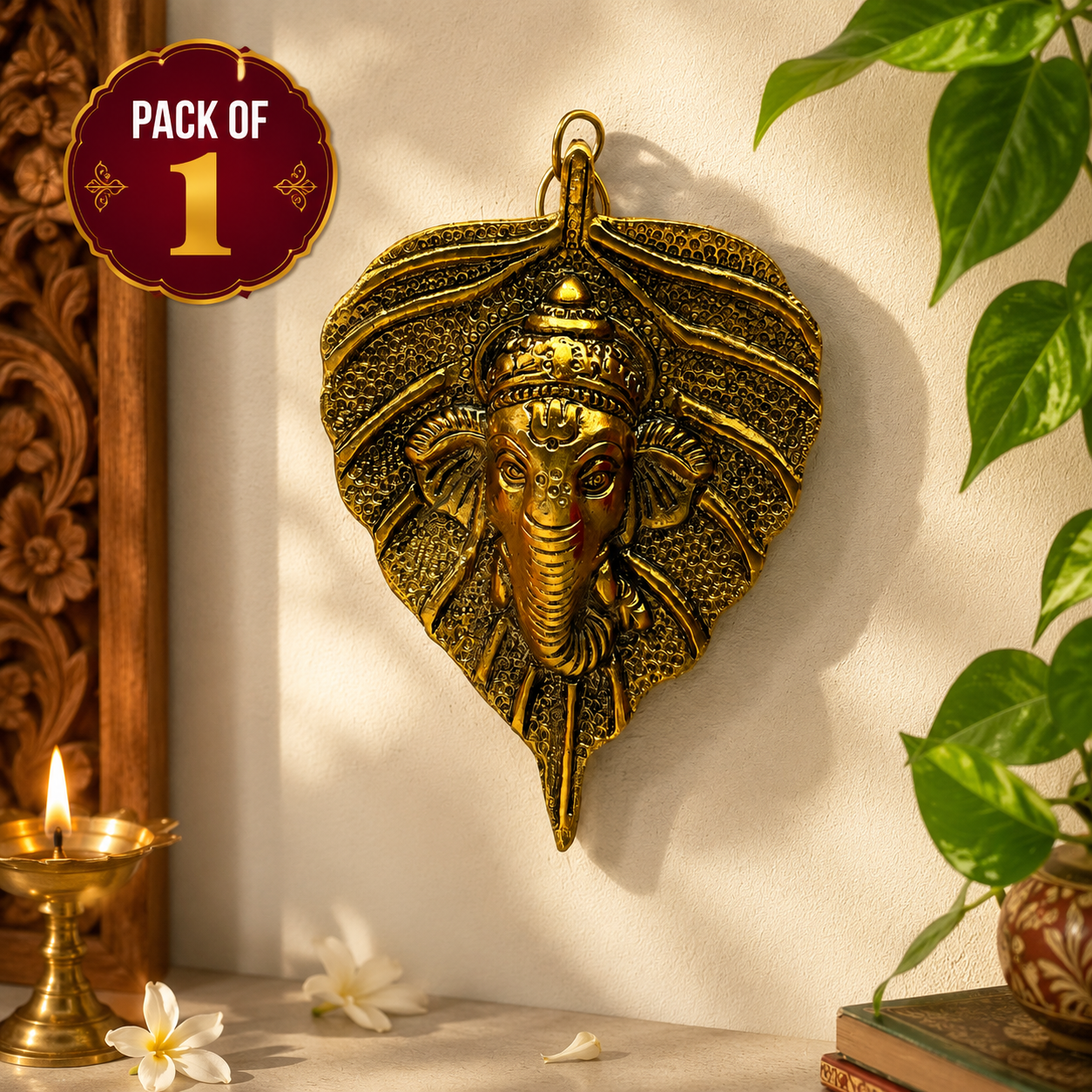 Brass Ganpati Hanging for Home Decor | Traditional Ganesha Wall Hanging for Pooja Room, Entrance & Festive Gifting