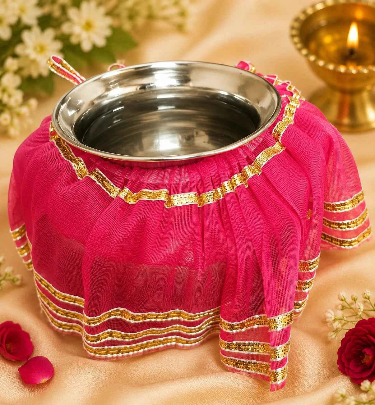 Decorative Lota and Thali Cover Set for Pooja, Temple Rituals & Festive Ceremonies (Set )