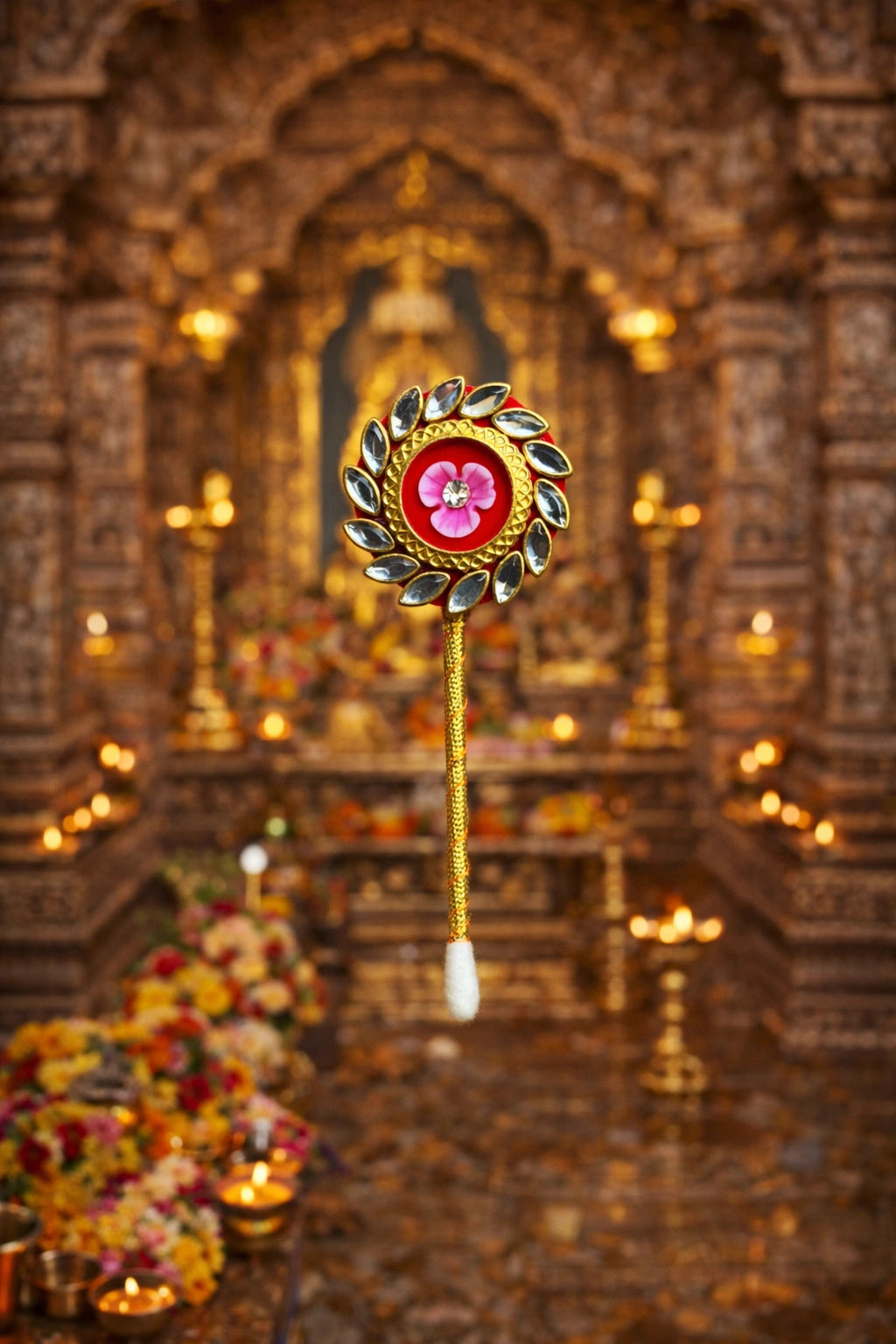 Decorative Kundan Flower Tilak Applicator for Festive Rituals