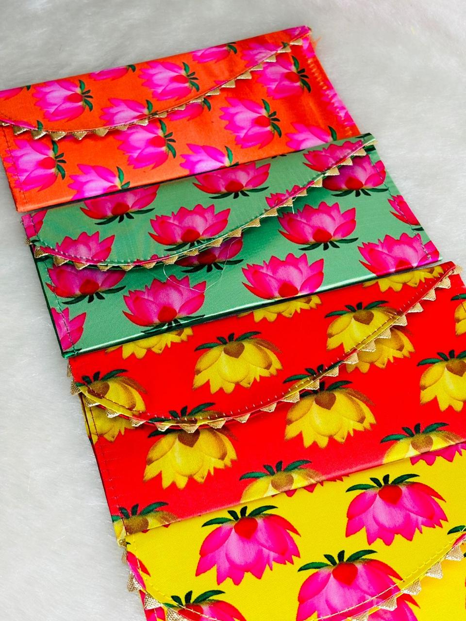 Colourful lotus design envelope used for shagun, wedding gifts, and traditional Indian ceremonies