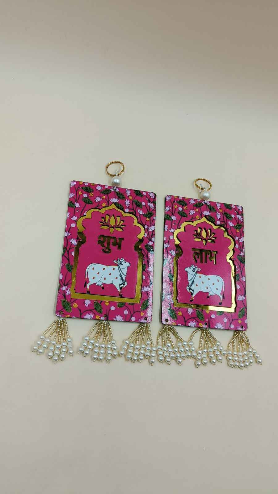 Shubh Labh Cow Print Decorative Pair for Door and Mandir