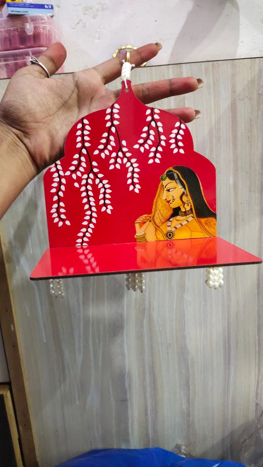 Decorated MDF jharoka set used as traditional Indian wall hanging for festive home decor