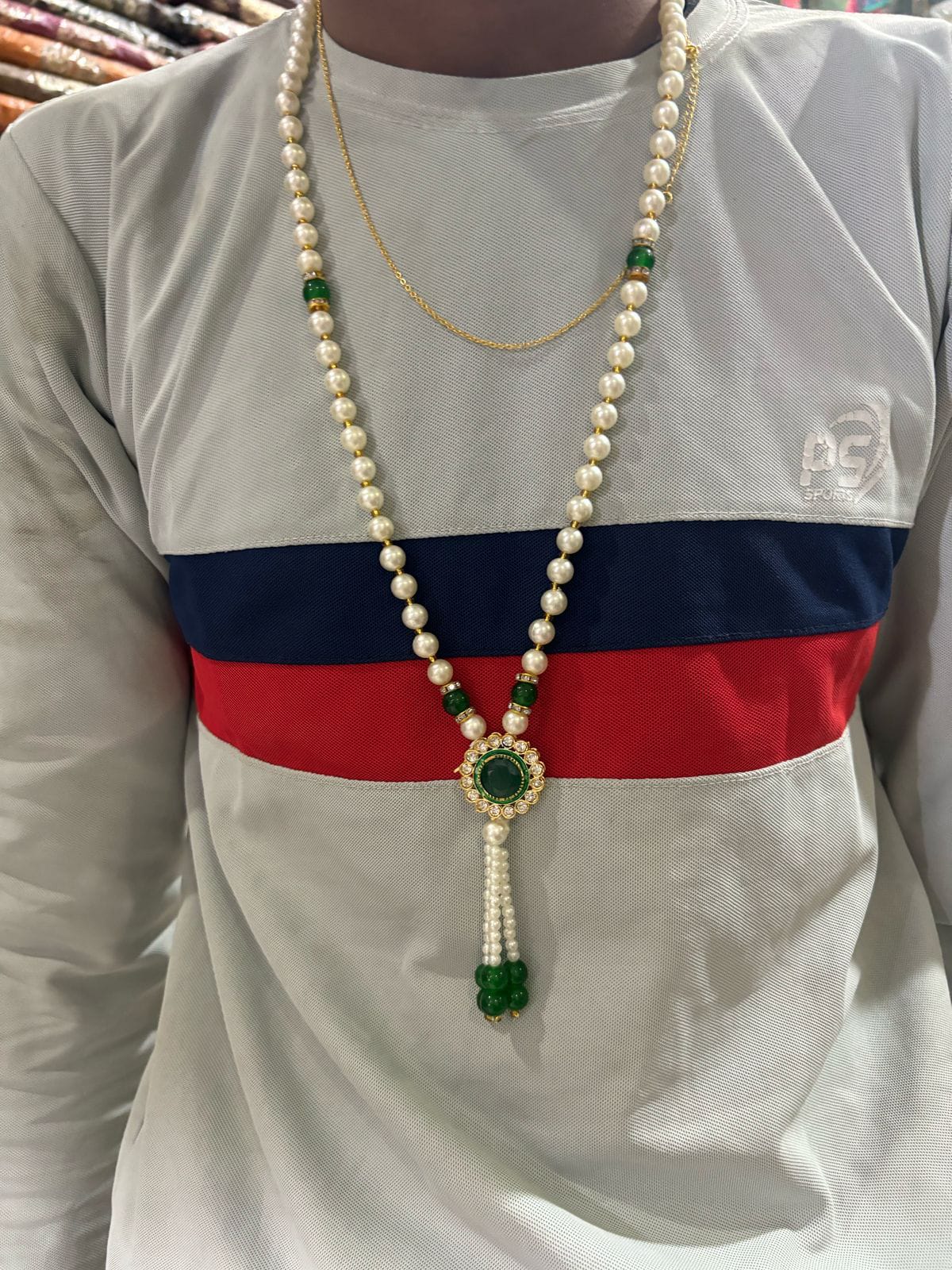Designer pearl and green bead necklace for women wedding jewelry