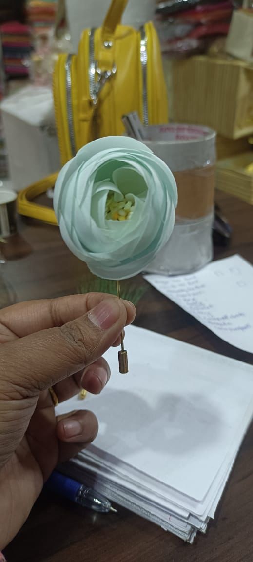 Elegant white lepan flower pin for blazer and ethnic wear