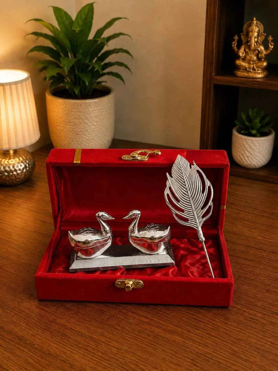 Duck Tilak Chopda Set in Velvet Box | Traditional Indian Pooja & Diwali Gift Set
