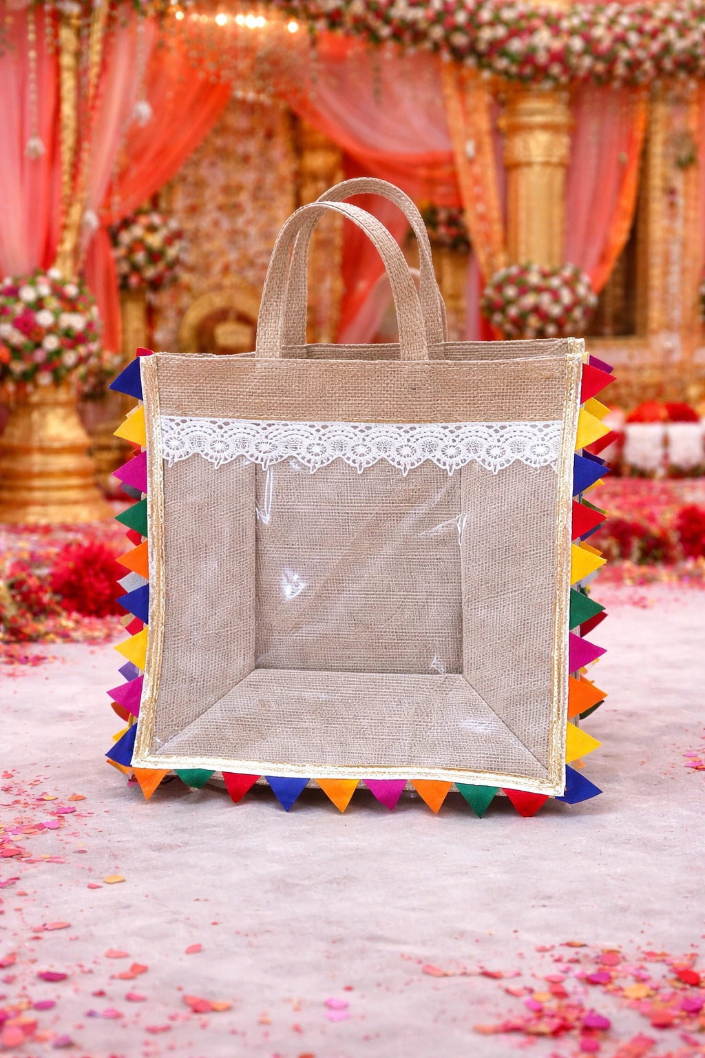 Eco friendly reusable cloth gift bag for wedding return gifts with elegant traditional design