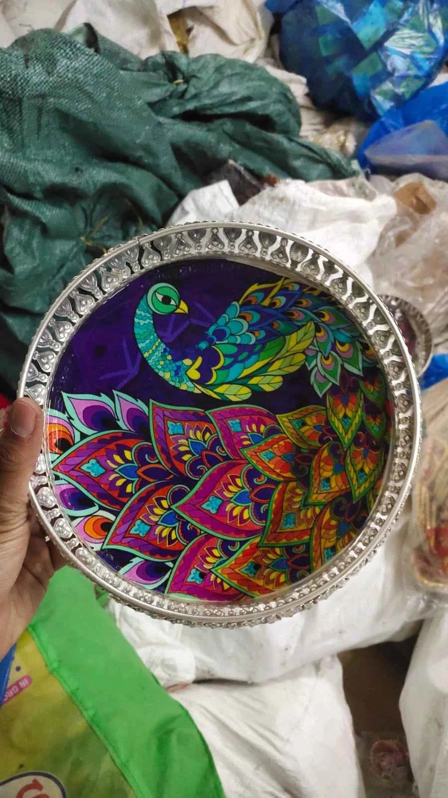 8 Inch German Silver Peacock Basket for Wedding Return Gifts & Hampers