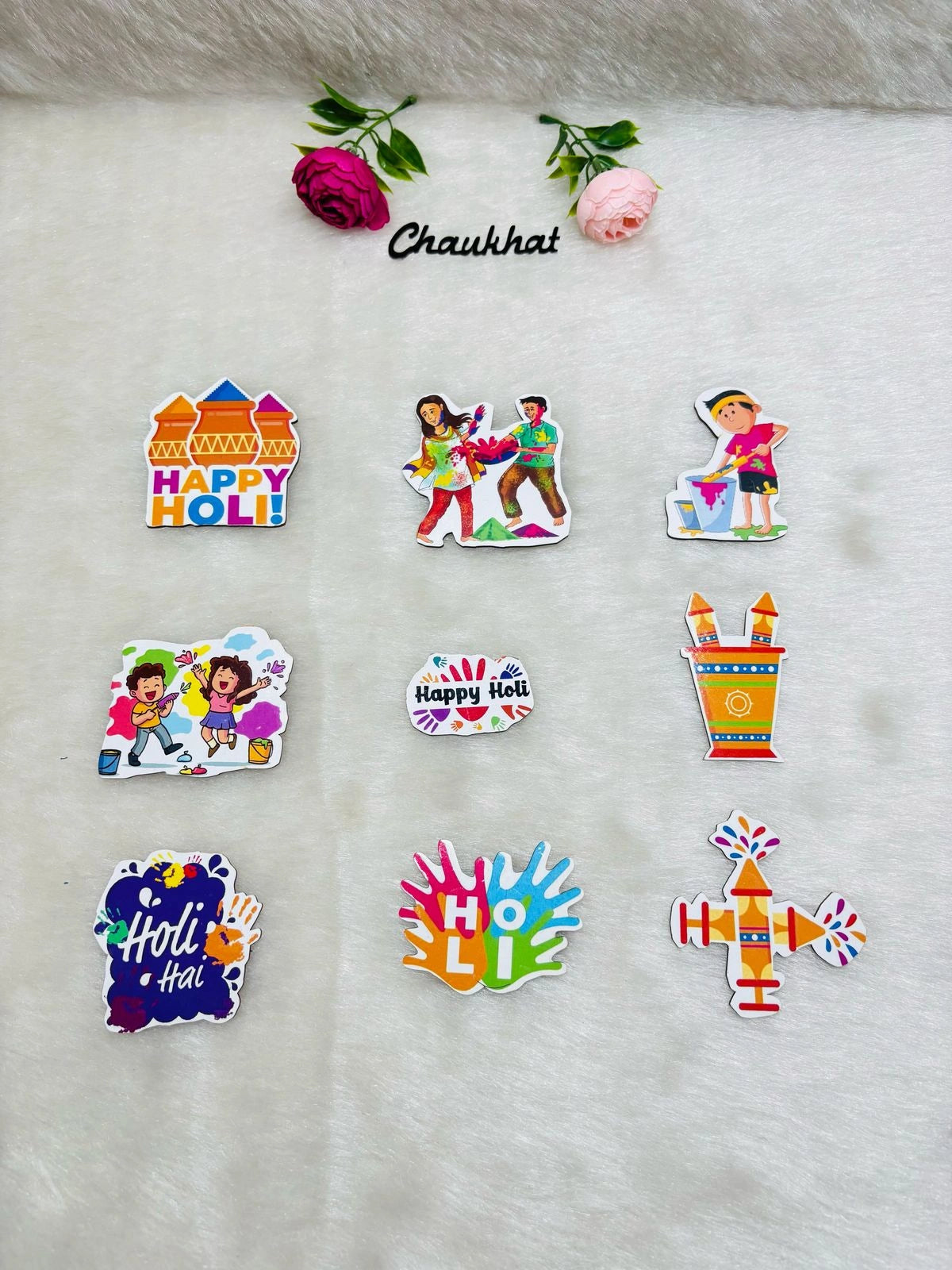 Happy Holi MDF wooden tags for Holi gift hampers and festive decoration