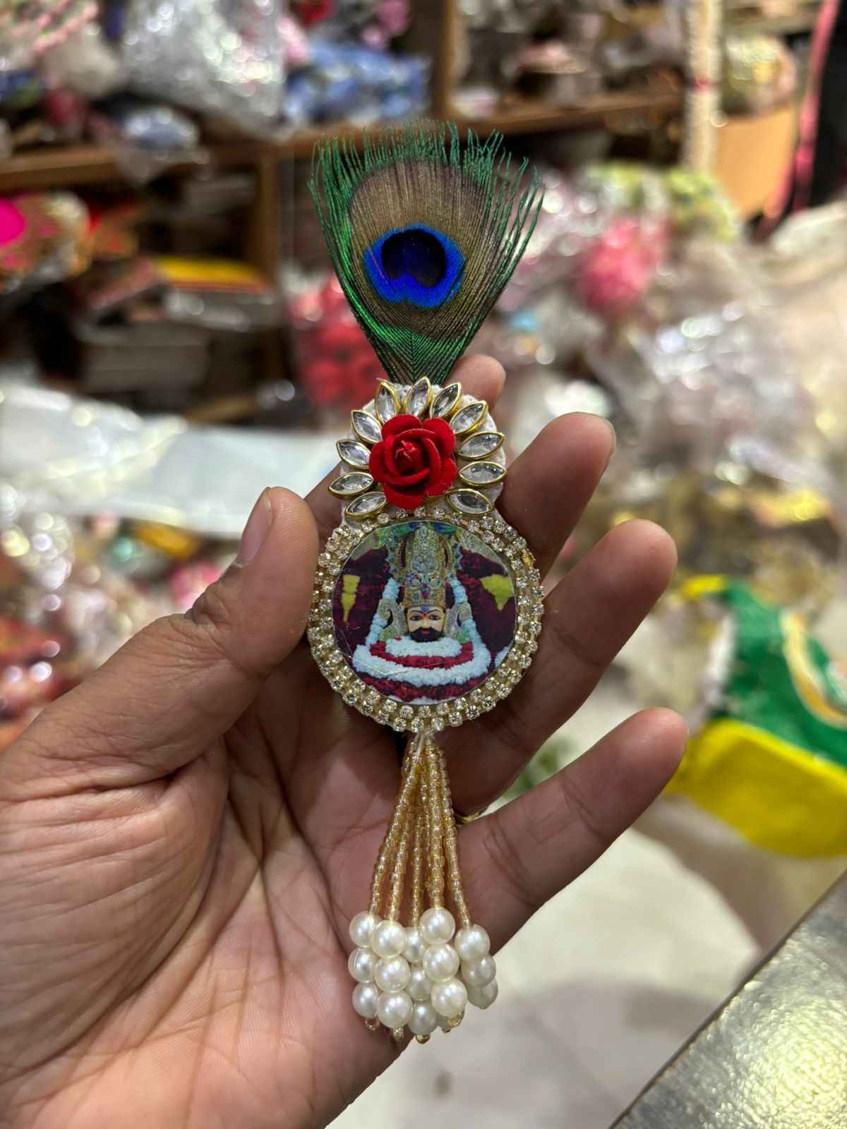 Gold finish Khatu Shyam Ji religious brooch for blazer and sherwani