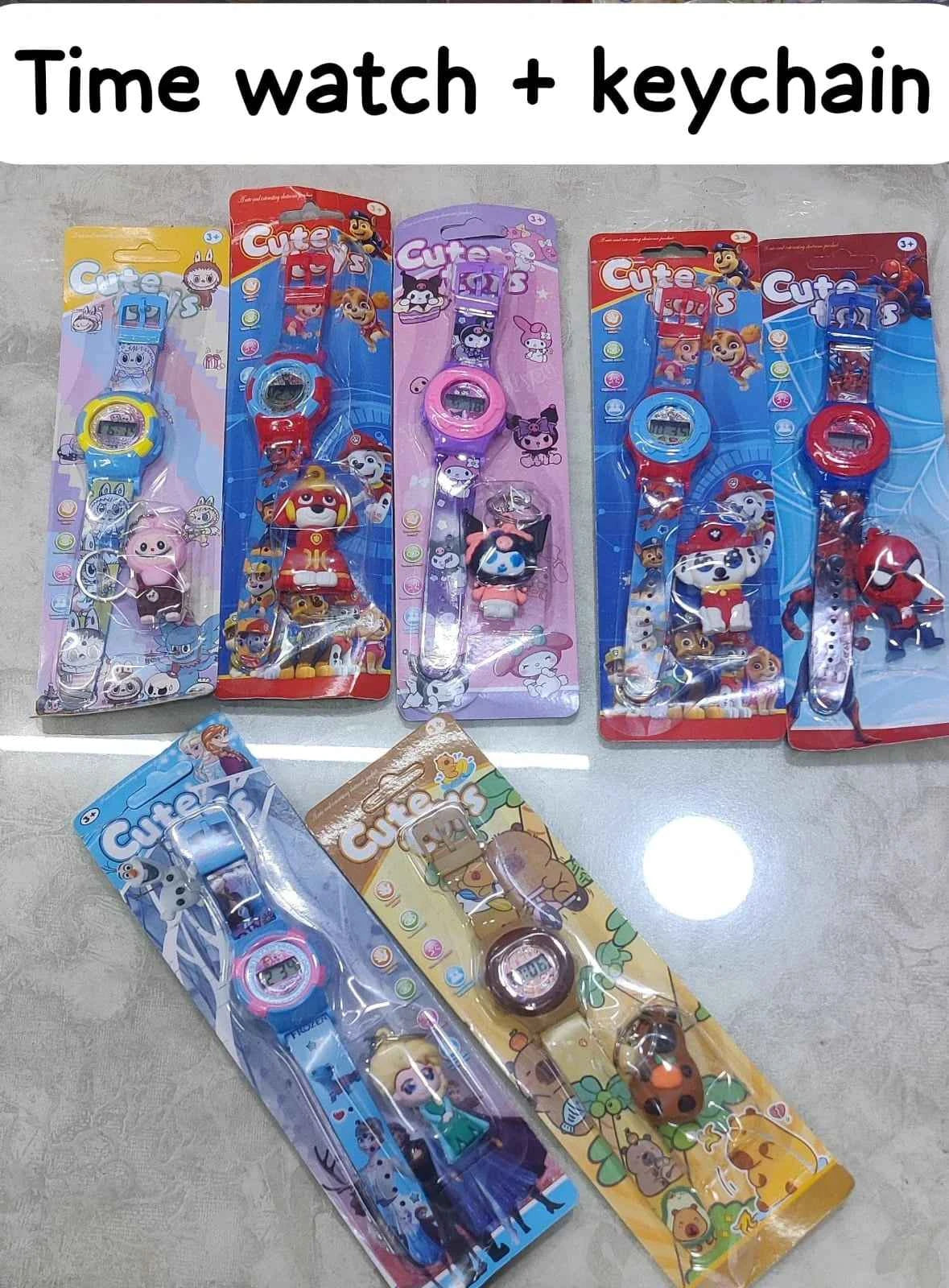 Cartoon Kids Watch with Keychain Combo Gift Set