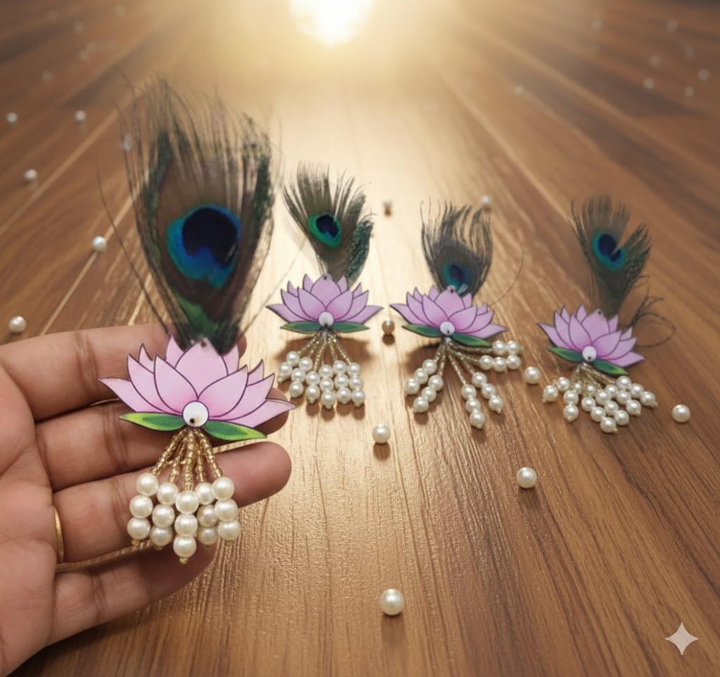 Traditional peacock feather lotus design brooch for blazer and sherwani