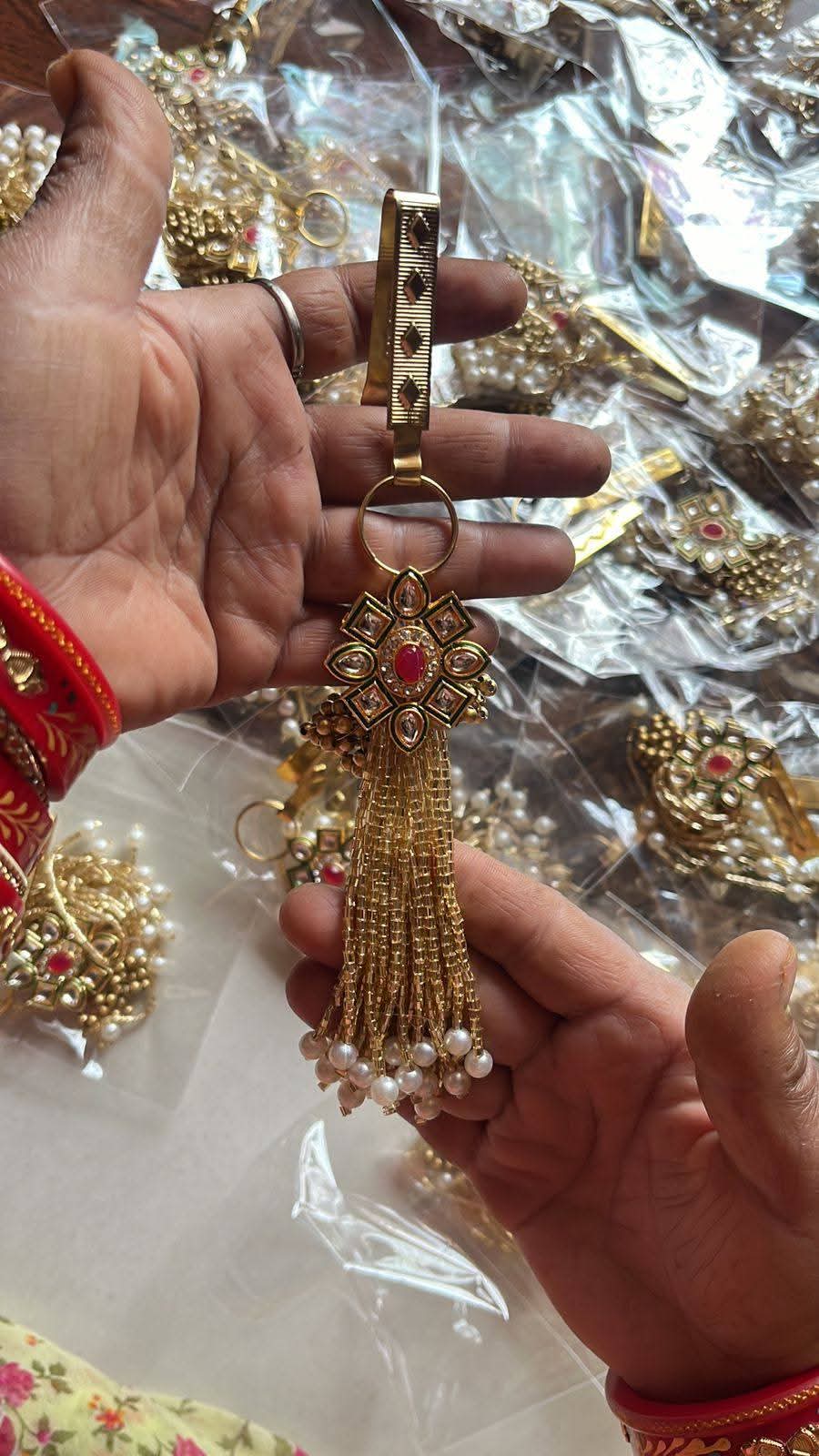 Kundan pearl latkan satka used for wedding gift hampers and bridal return gifts