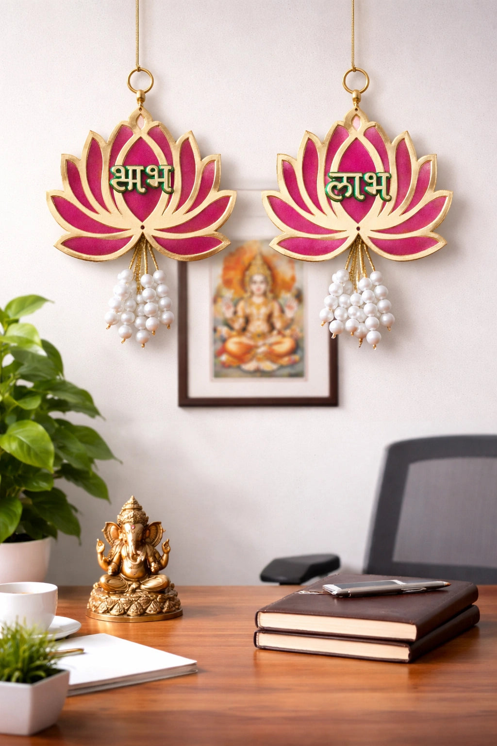 Traditional Lotus Shubh Labh wall hanging for home entrance decor