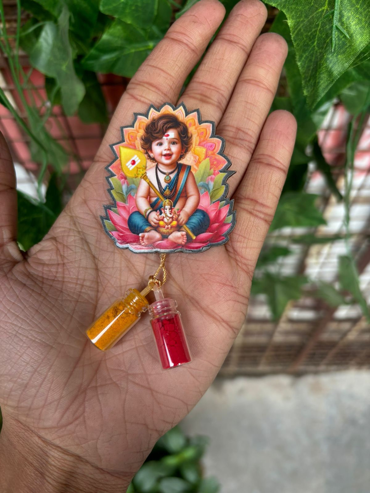 Mini haldi kumkum set with bal ganesha cutout for pooja and festive gifting