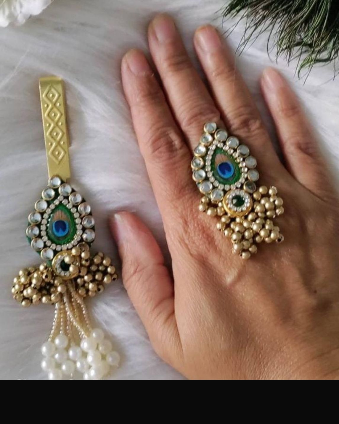 Morpankh design satka and ring combo set used for haldi kumkum and wedding rituals