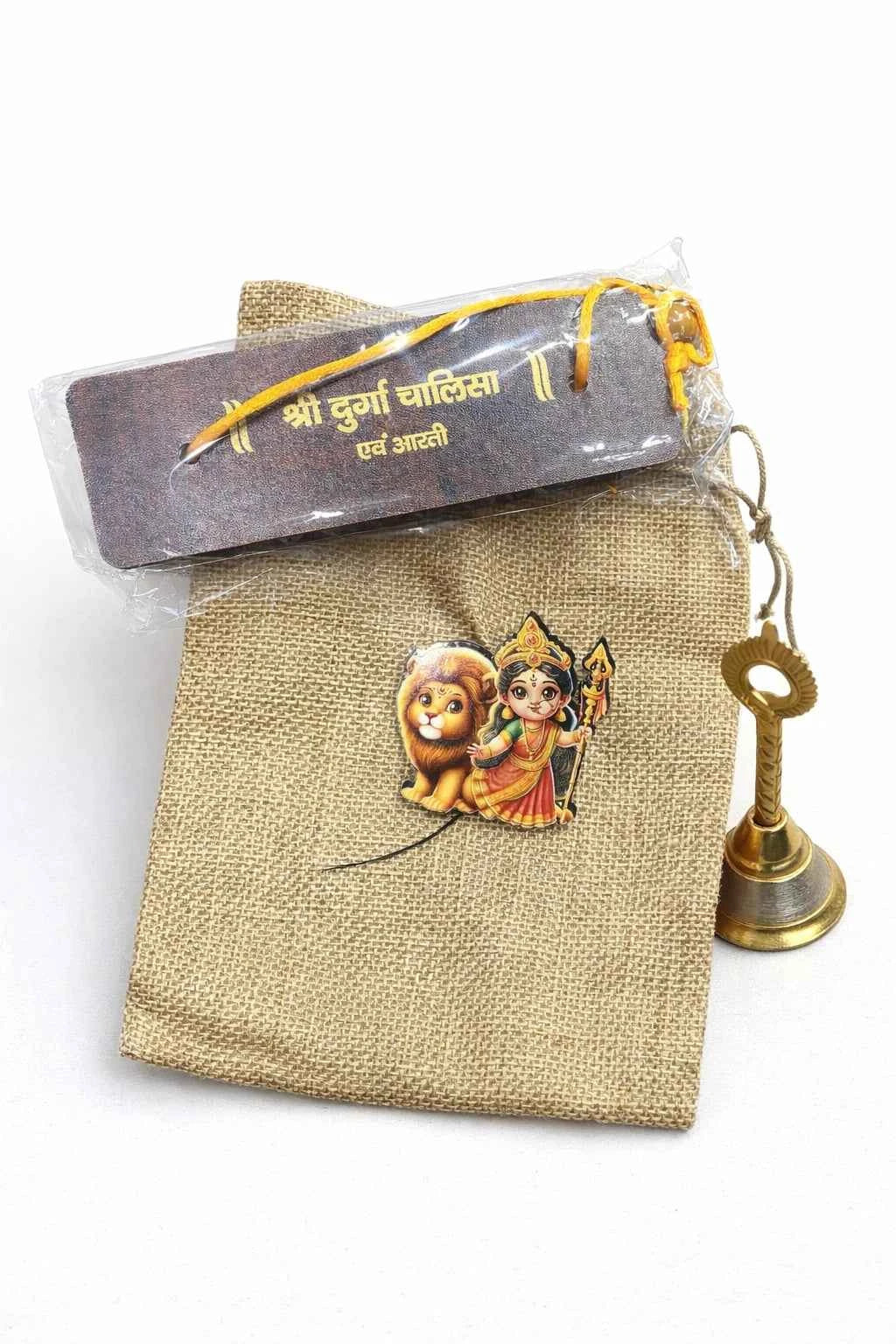 Navratri Pooja Hamper Potli with Durga Chalisa and Temple Bell