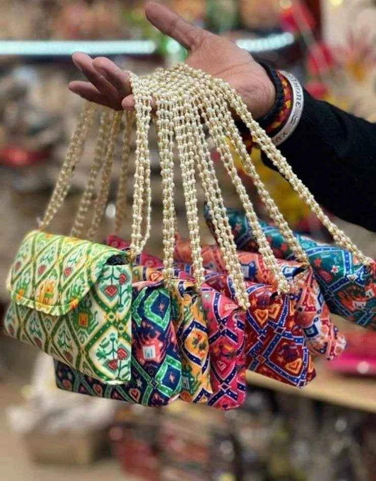 Patlo Printed Potli Bag with Pearl Handle for Wedding Gifts