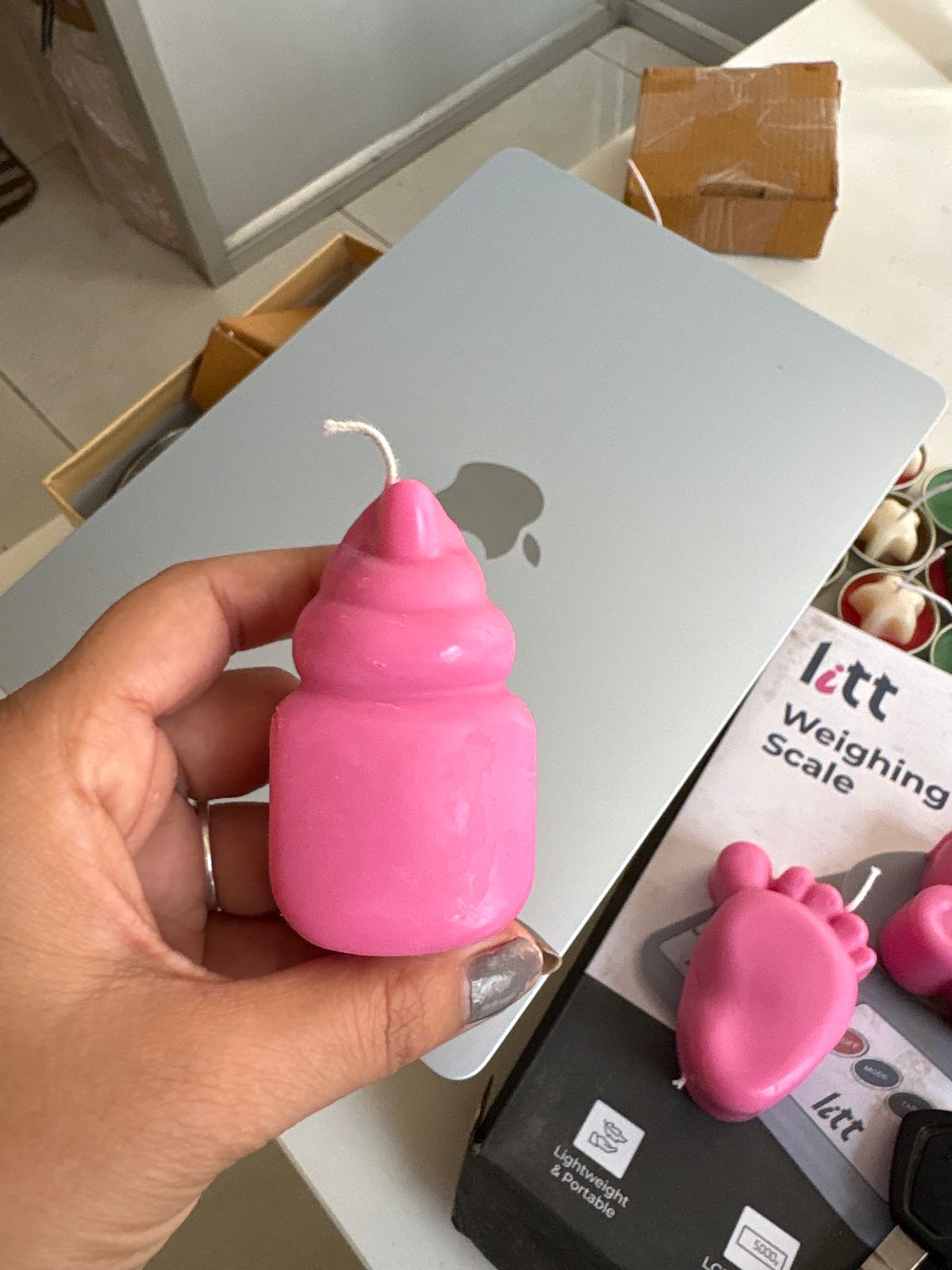Pink baby bottle design decorative candle for baby shower return gifts