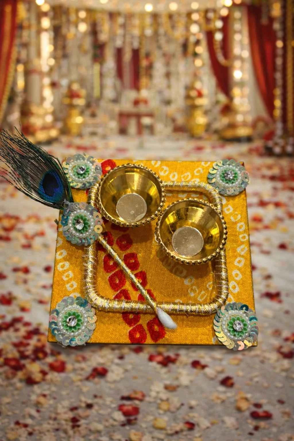 Traditional Roli Chawal Thali with Tilak Stick for Wedding & Rituals