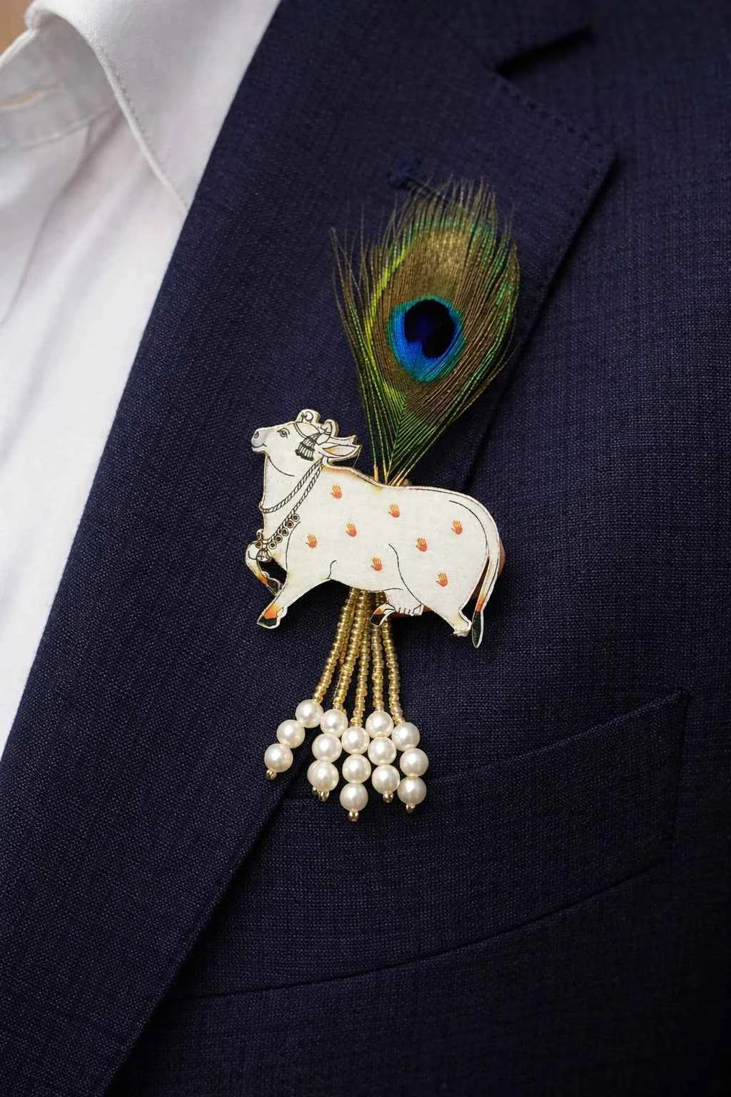 Traditional Cow Motif Brooch for Saree, Dupatta and Blazer
