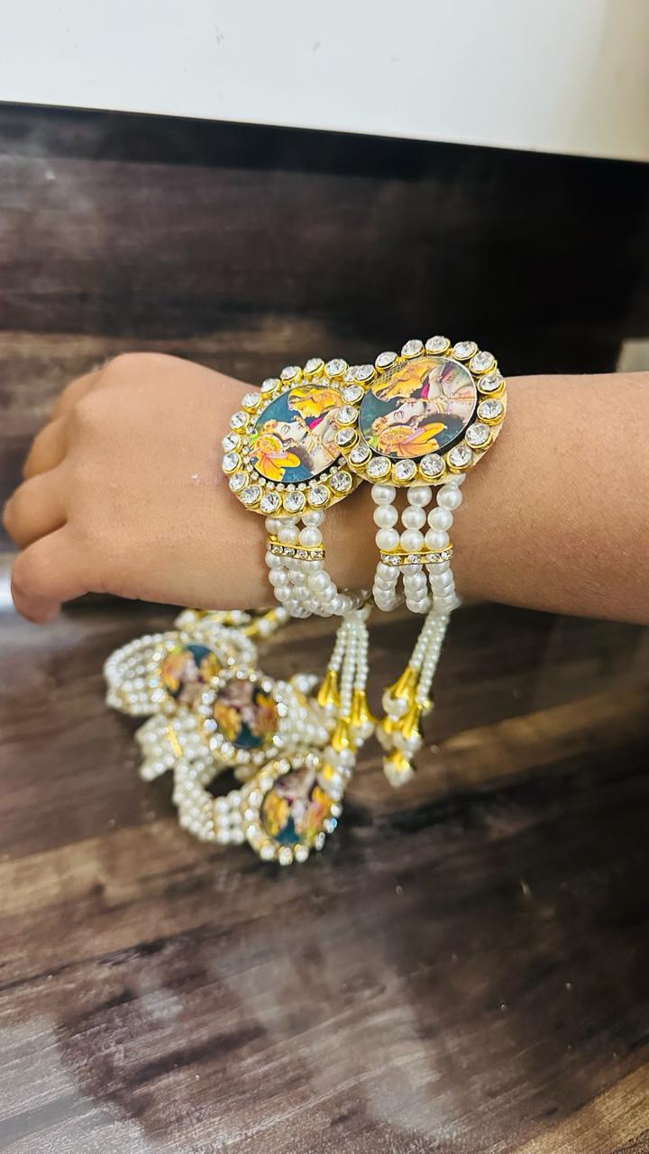 spiritual radha krishna bracelet with pearl work