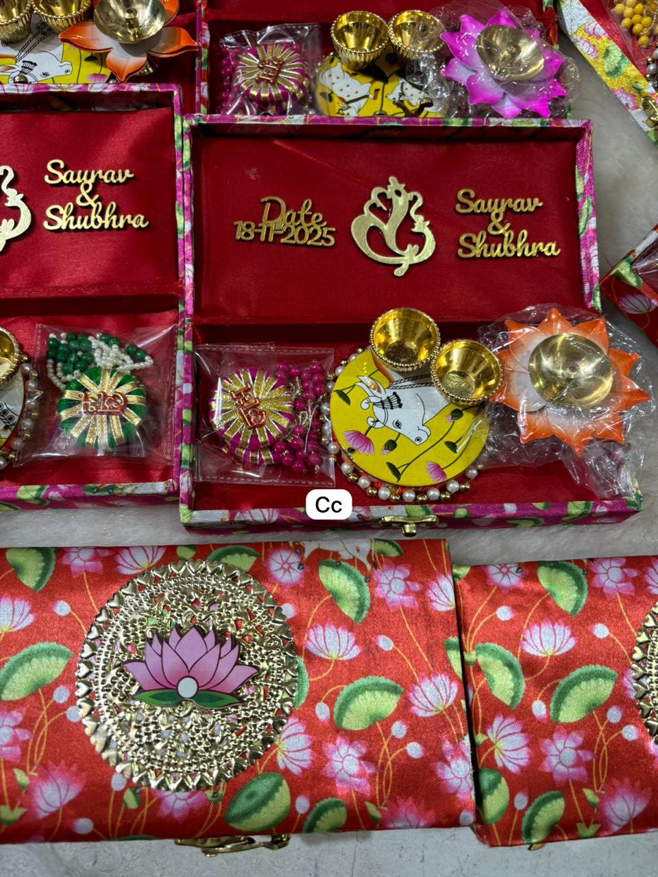 Ganpati Pooja Gift Hamper with Lotus Diya and Pichwai Roli Chawal Plate - Chaukhat Hampers