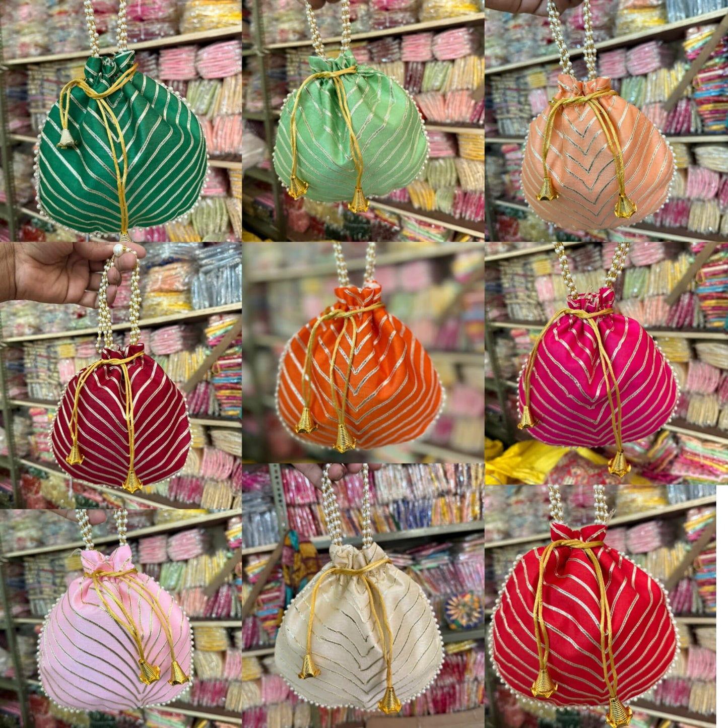 Designer gota patti work potli bag used for festive and wedding gifting