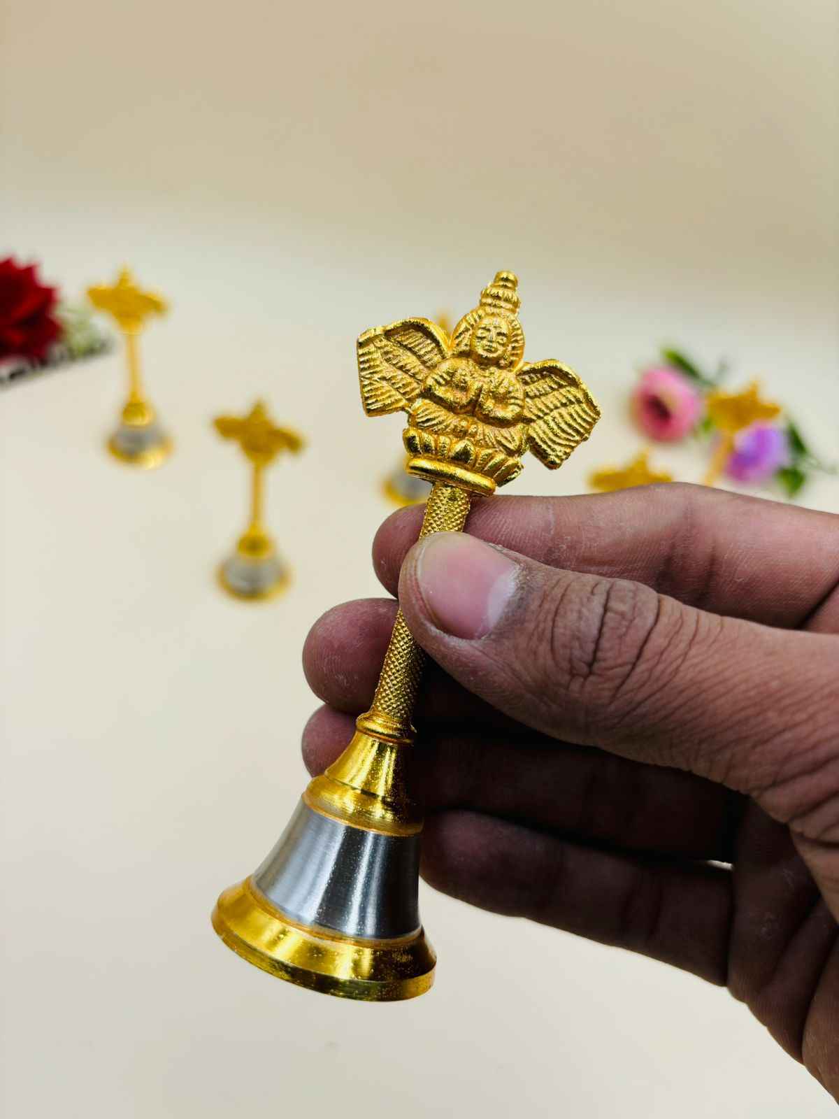 Wedding Phera Bell 4 Inch Garud Design – Metal Pooja Bell for Marriage Rituals, Kirtan, Pooja & Return Gifts