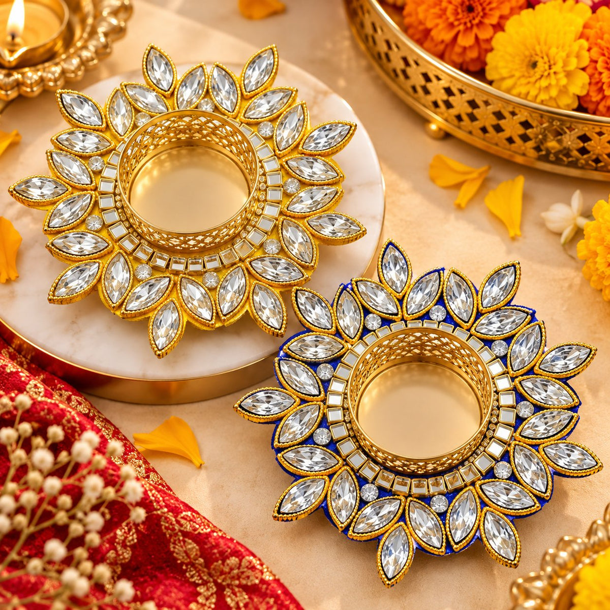 Beautiful Flower Shaped Tealight Holder Pair for Table Decoration and Festive Gifting ( 1 pieces )