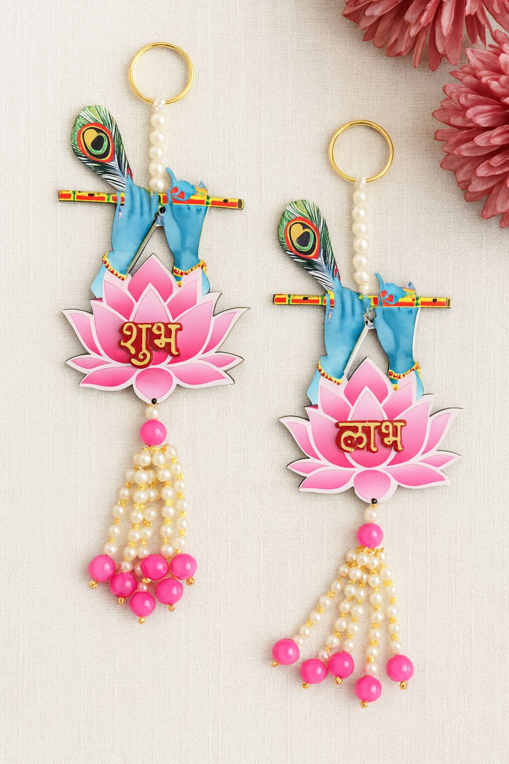 Krishna murli Shubh Labh pearl decorative wall hanging