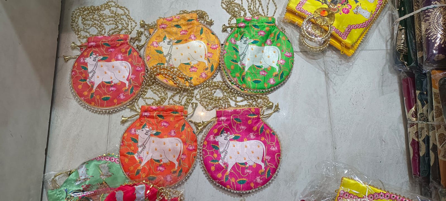 Pichwai Cow Design Potli Bag for Wedding & Festival Return Gifts