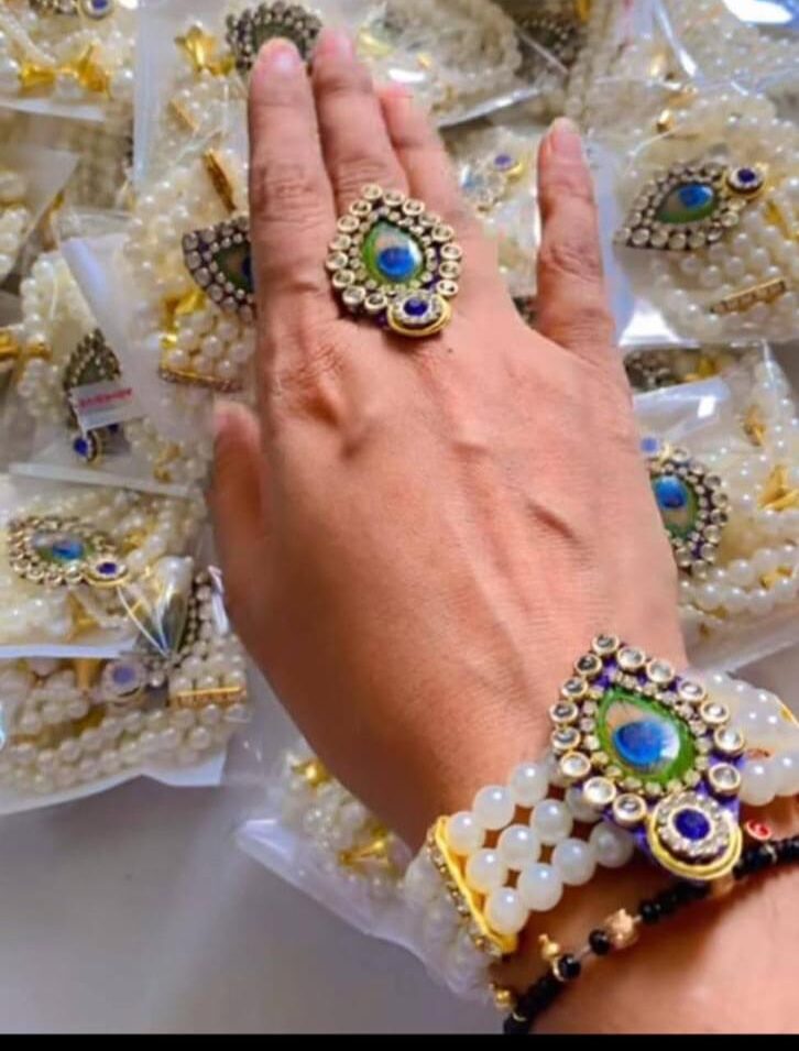Designer morpank bracelet and ring set with peacock inspired traditional wedding design