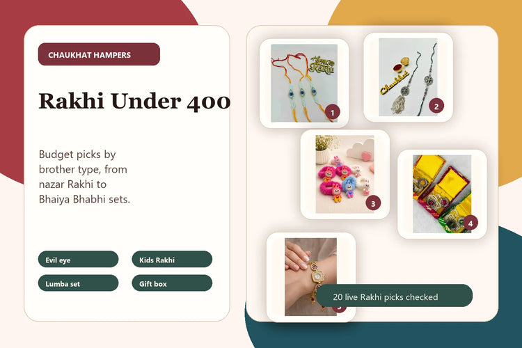 rakhi under 400 cover showing kids rakhi evil eye rakhi Bhaiya Bhabhi set and bracelet watch picks