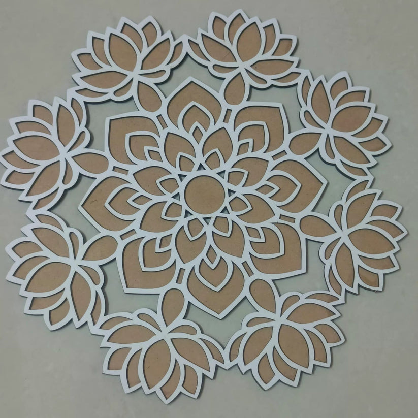 12 inch MDF rangoli stencil with flower design for diwali and home decoration