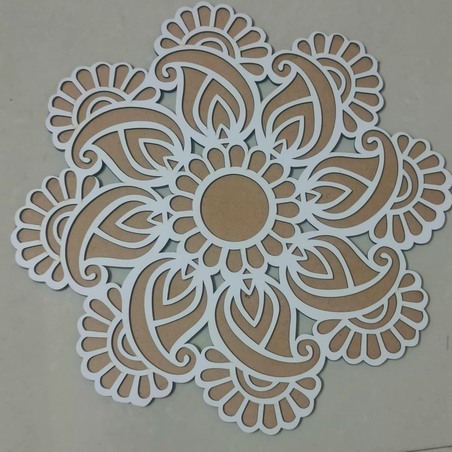 12 inch MDF rangoli stencil with Kerry design for easy festive decoration