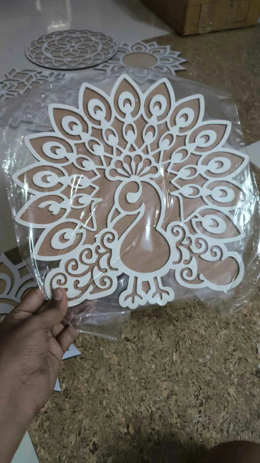 Peacock Design Rangoli Stencil 12 Inch for Festivals and Pooja
