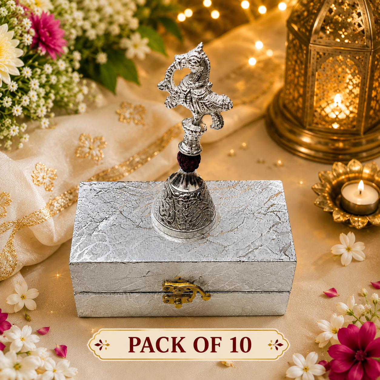 German Silver Peacock Pooja Bell