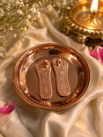 3 Inch Brass Charan Paduka Plate for Pooja Mandir & Spiritual Decor