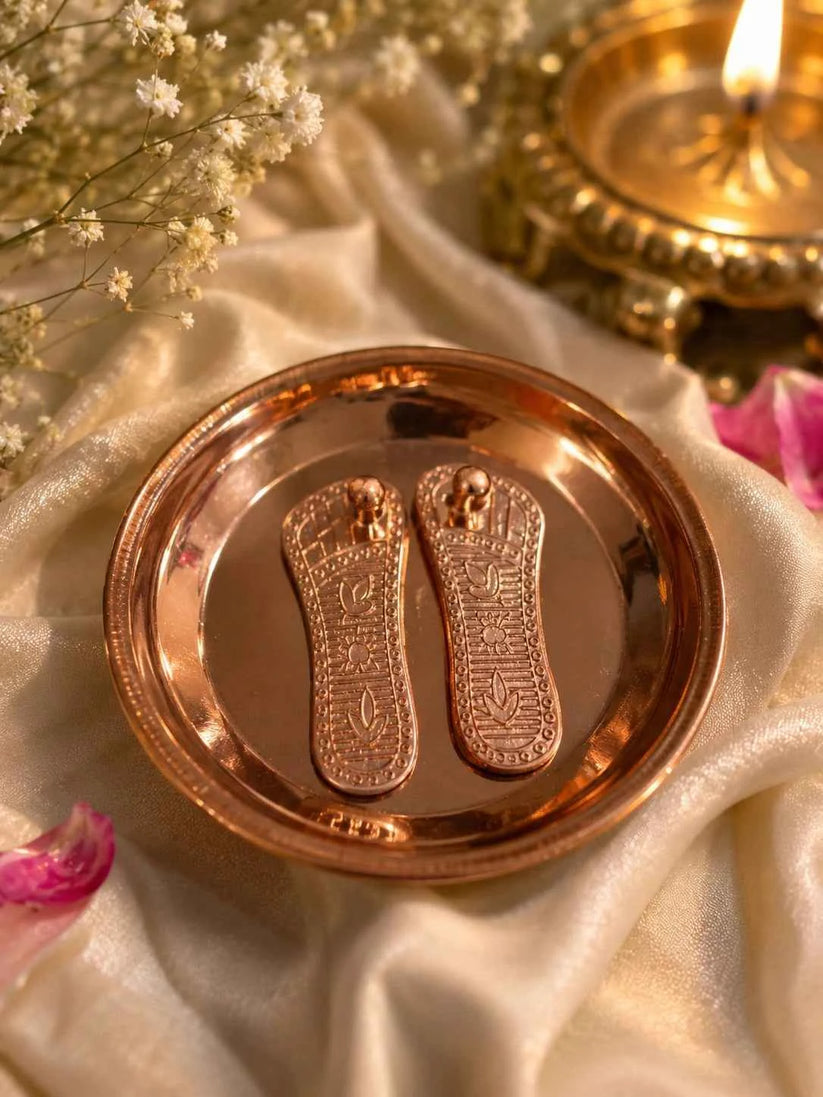 3 Inch Brass Charan Paduka Plate for Pooja Mandir & Spiritual Decor
