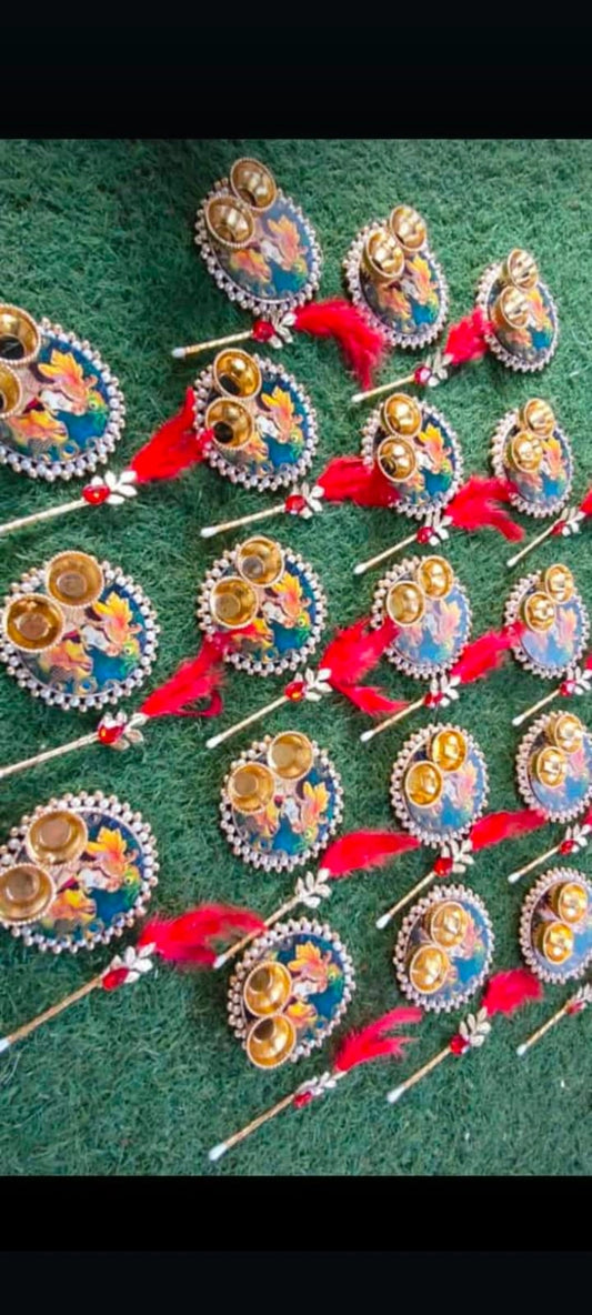 3 inch roli chawal plate with tilak stick for pooja and religious rituals