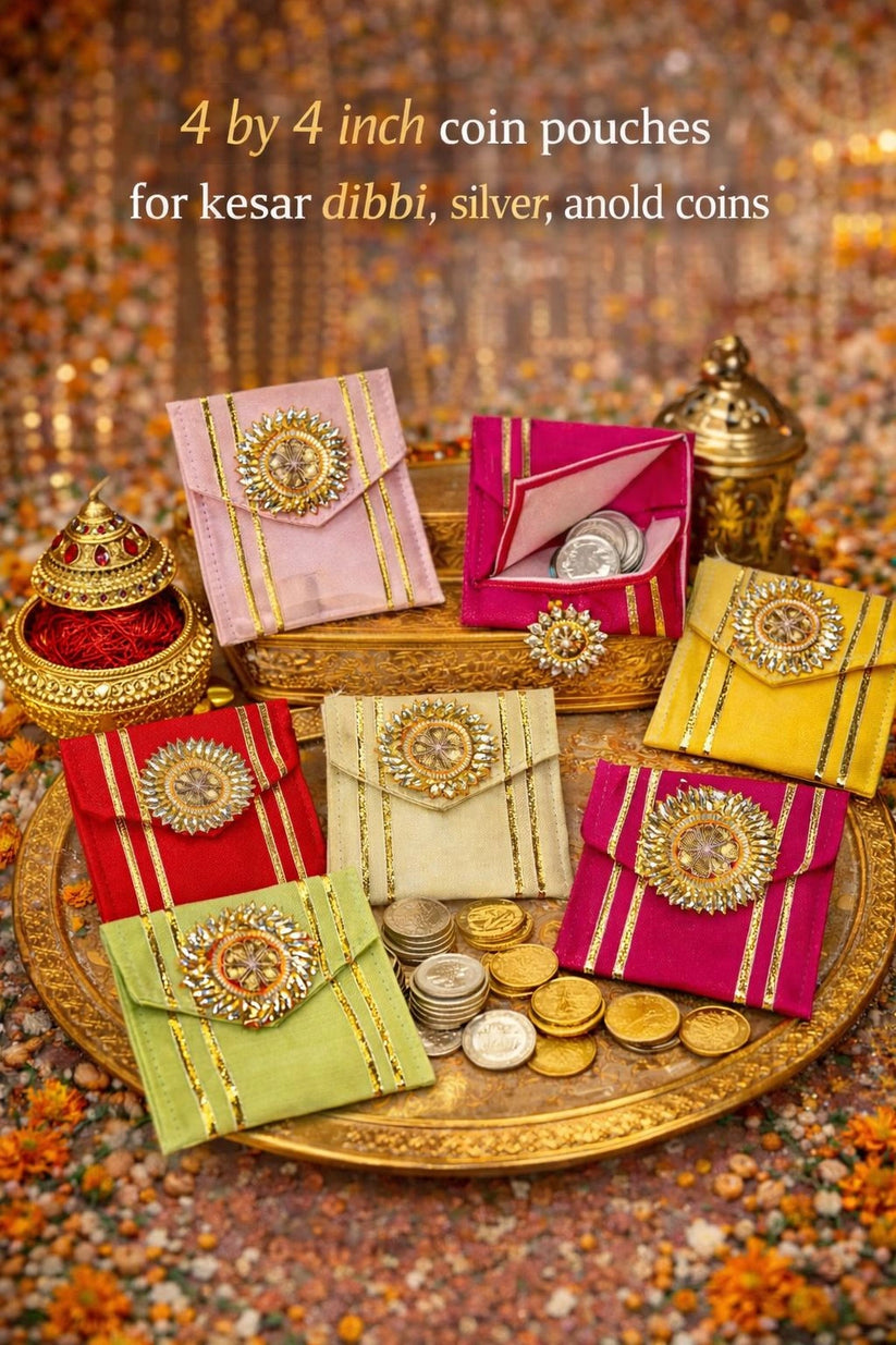 4x4 inch designer coin pouch for kesar dibbi and silver coins