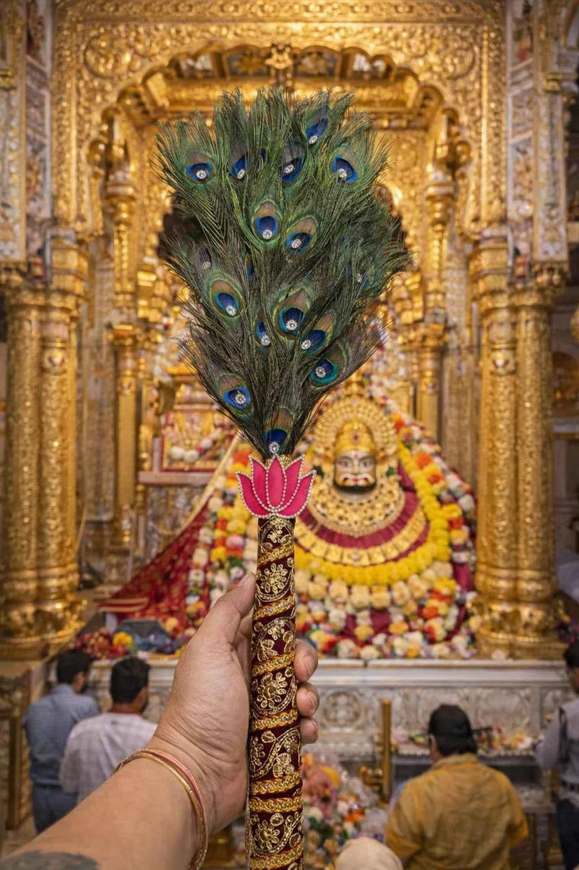 Natural Peacock Feather Morchadi with 51 Pankh for Janmashtami and Temple Use