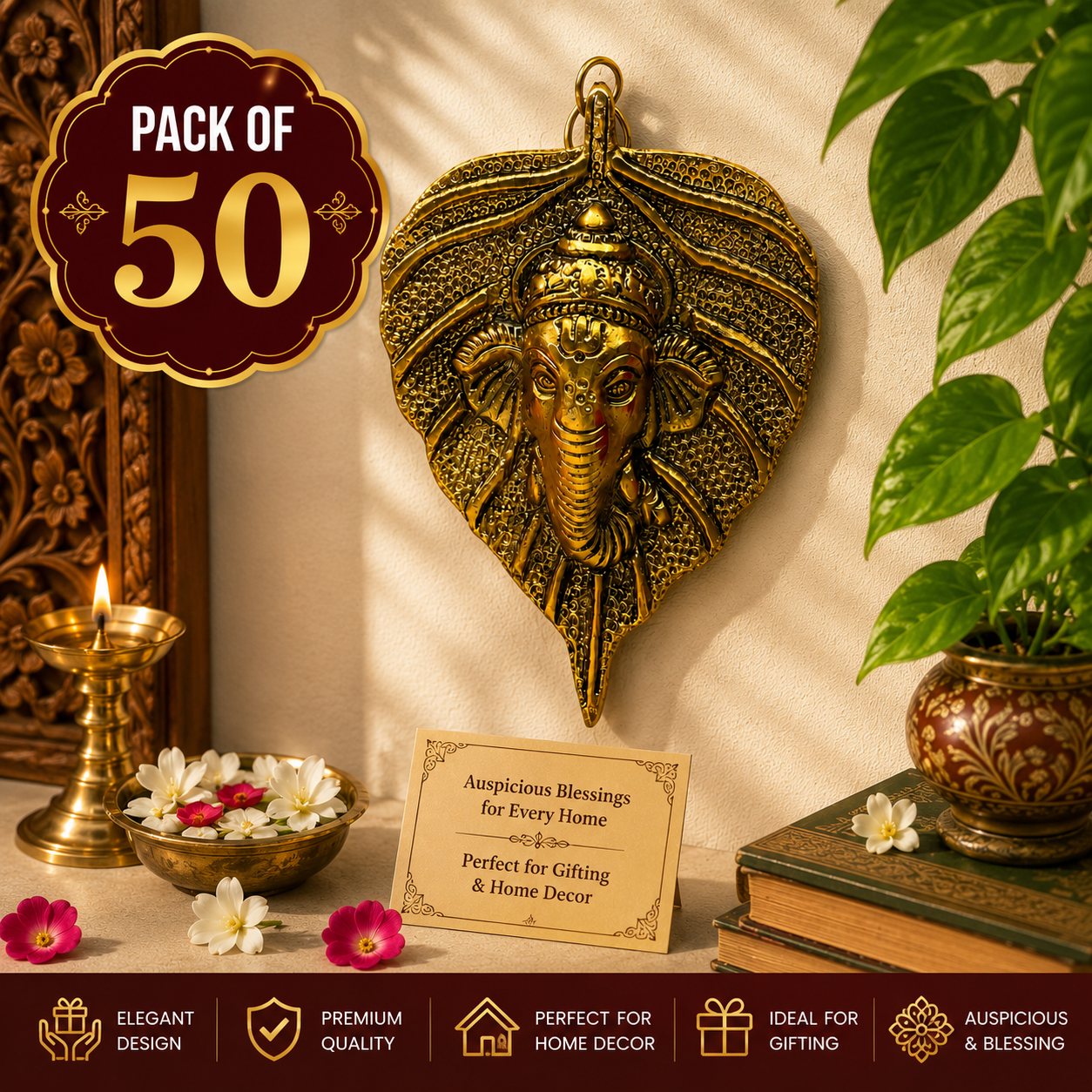 Brass Ganpati Hanging for Home Decor | Traditional Ganesha Wall Hanging for Pooja Room, Entrance & Festive Gifting