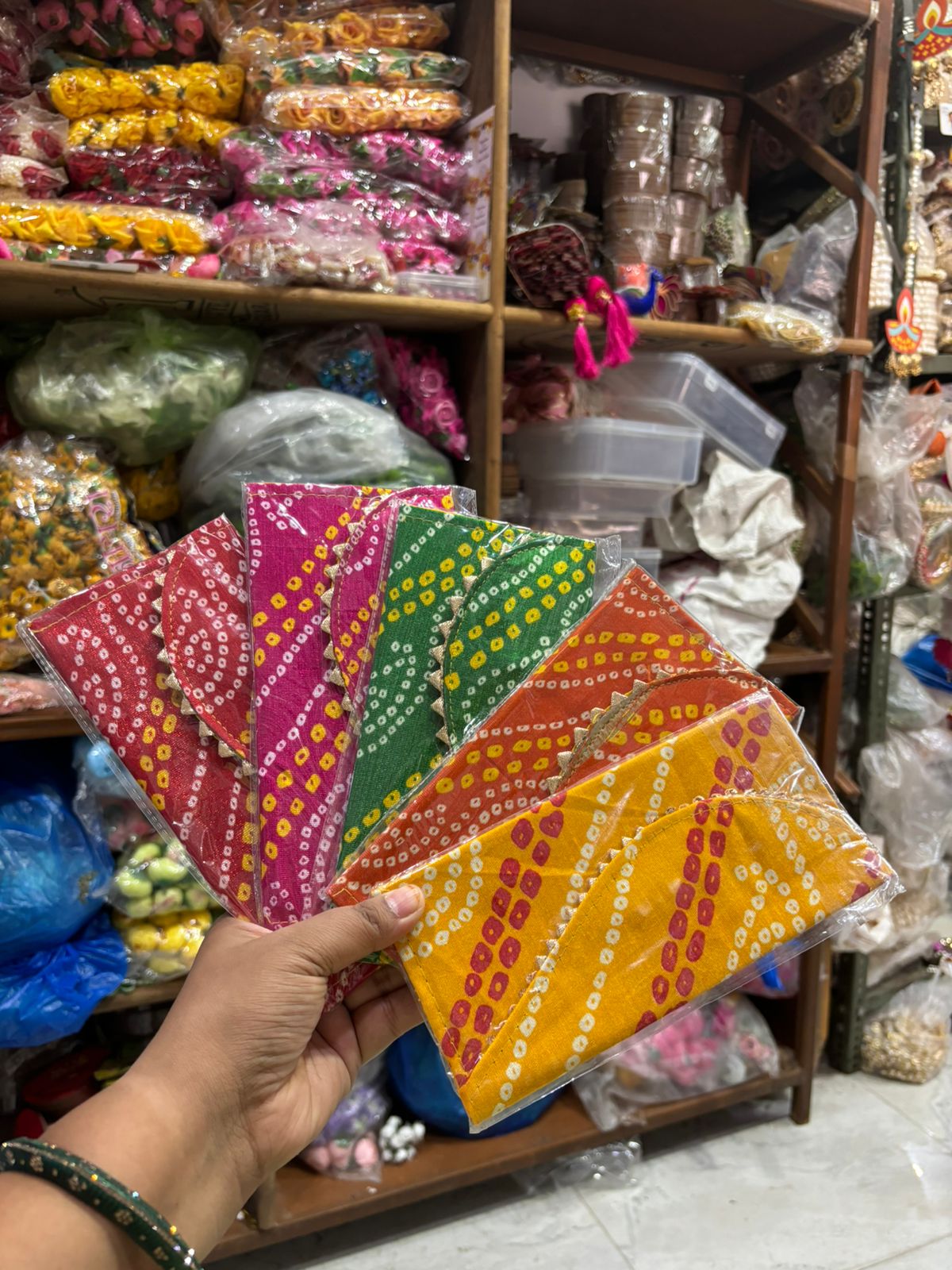 Traditional Bandhej print envelope used for wedding shagun and festive cash gifting