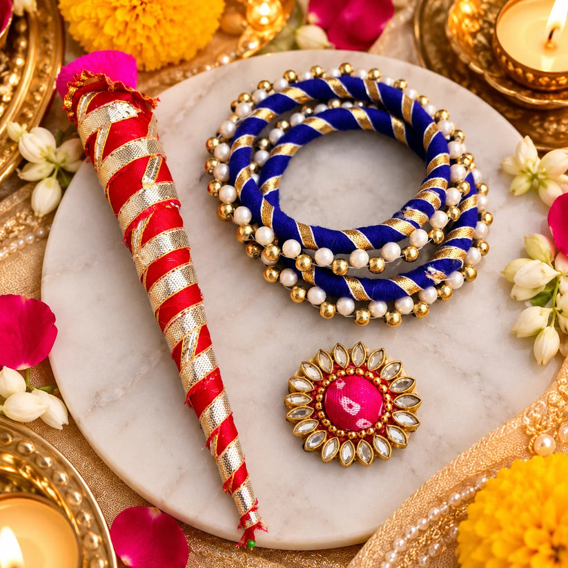 Bangles and ring with mehndi for bride at Haldi and Mehndi ceremony