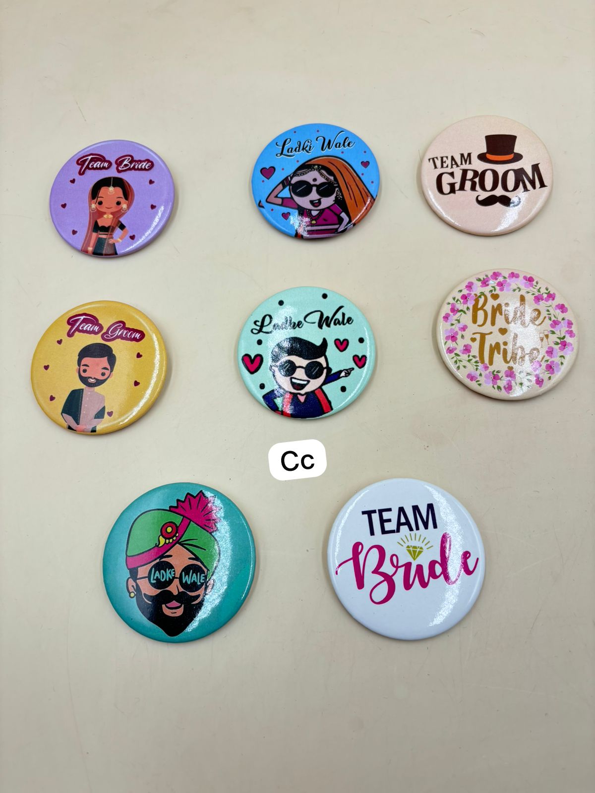 Bride and groom wedding badges for bridal ceremony