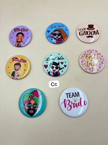 Bride and groom wedding badges for bridal ceremony