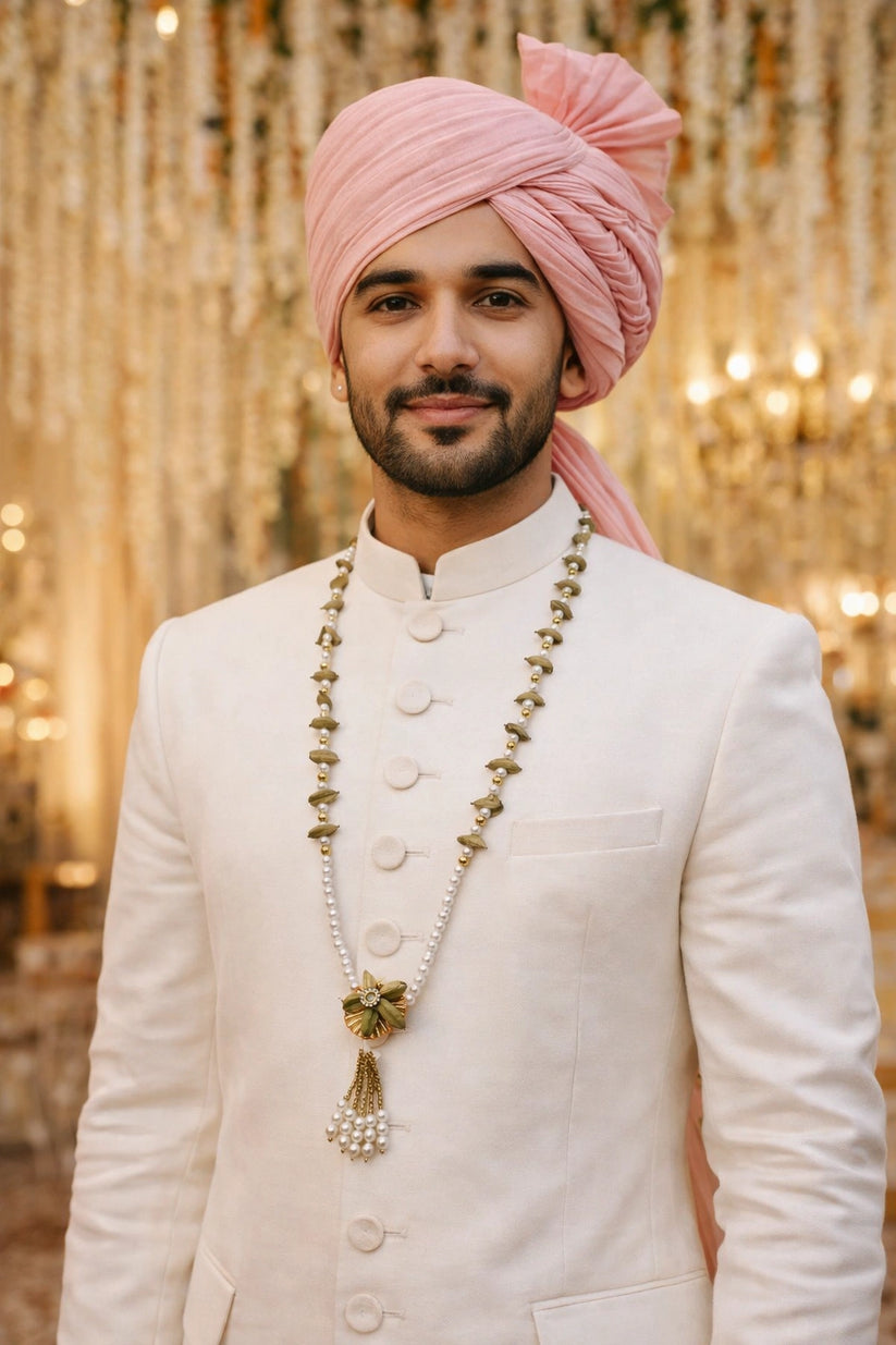 Pearl necklace with floral pendant and elegant tassels for wedding wear