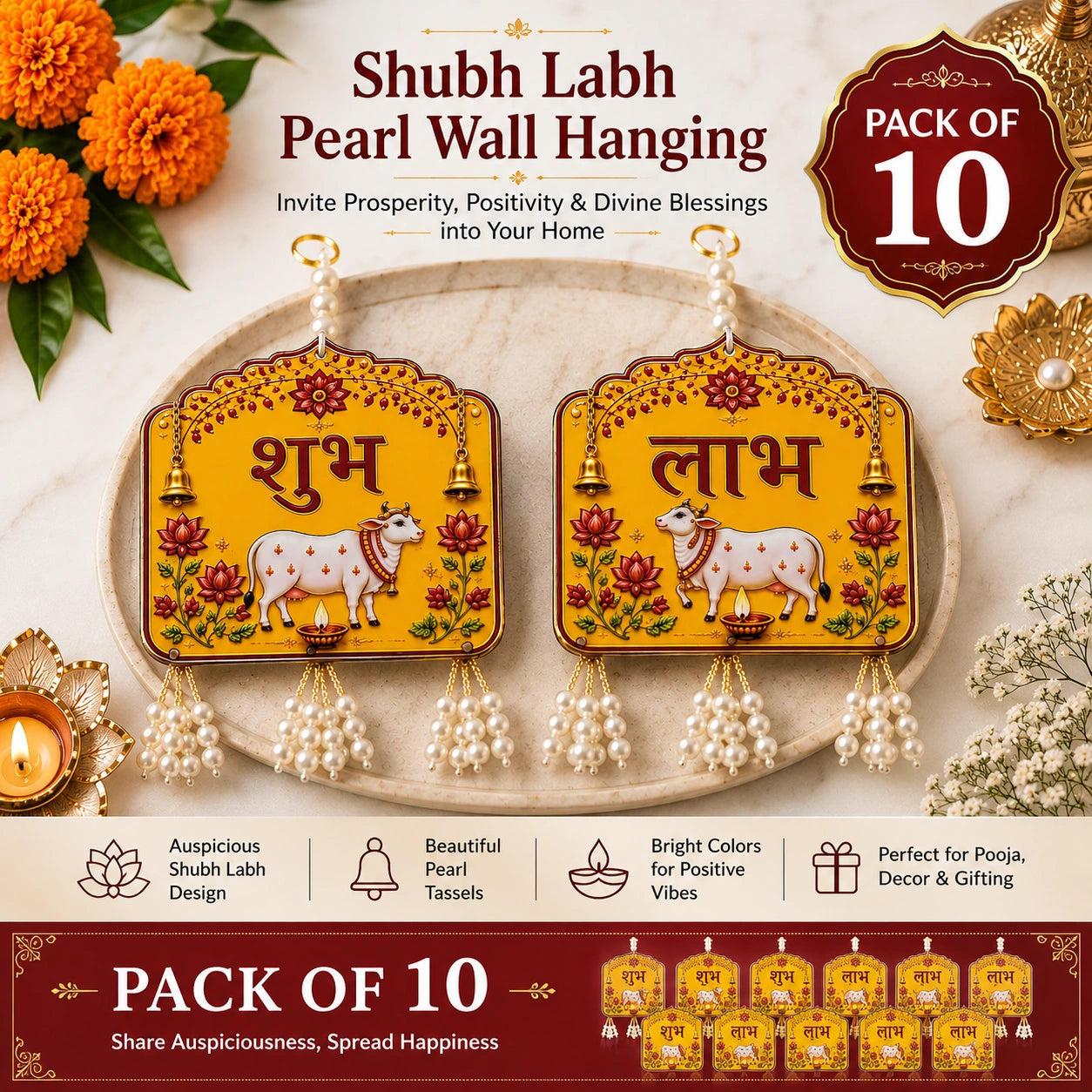 Shubh Labh Door Hanging with Pearl Tassels