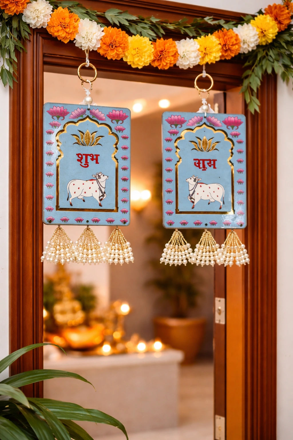 Shubh Labh Cow Print Decorative Pair for Door and Mandir